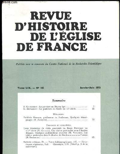 Revue d'histoire de l'Eglise de France n162 - Tome LiX - Janvier-Juin 1973
