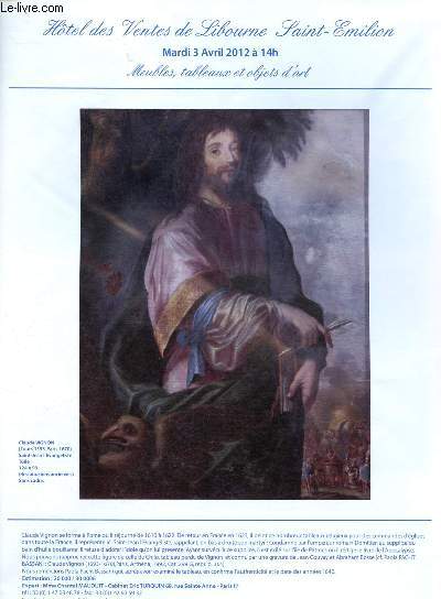 Catalogue de ventes aux enchres - 3 avril 2012 - Htel des ventes de Libourne - Saint-Emilion : meubles, tableaux et objets d'art