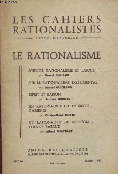 Les cahiers rationalistes - n160 - Janvier 1957 : La rationalisme