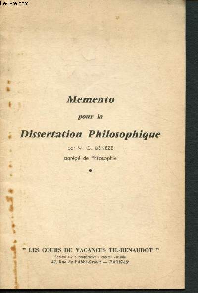 Memento pour la dissertation philosophique