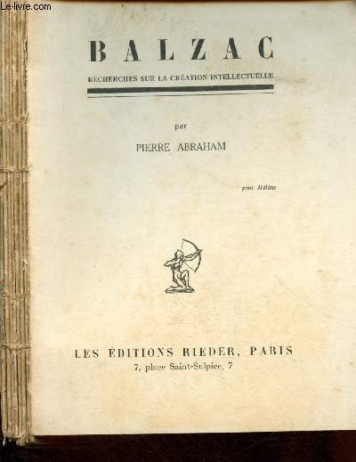 Balzac, recherches sur la cration intellectuelle