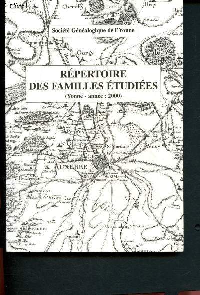 Rpertoire des familles tudies (3e rpertoire - Yonne - Anne 2000)