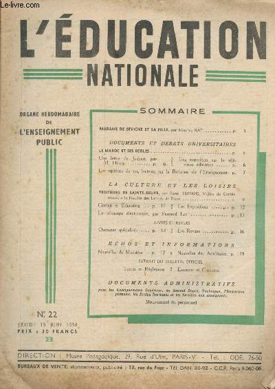 L'ducation nationale - N22 Jeudi 18 Juin 1953 :