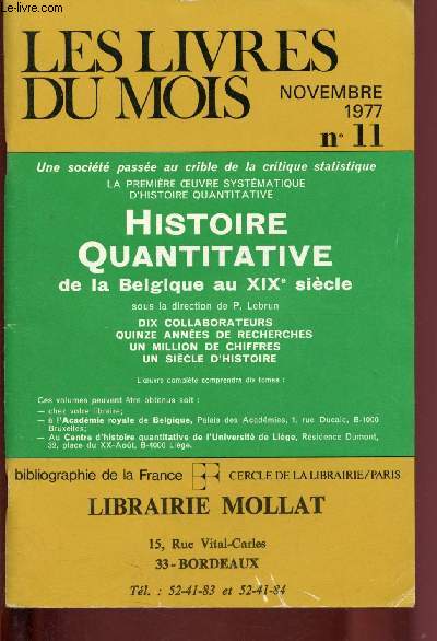 Les livres du mois - Librairie Mollat - Bordeaux : N11 - Novembre 1977 : table mensuelle des nouveautes parues entre le 20 octobre et le 23 novembre 1977