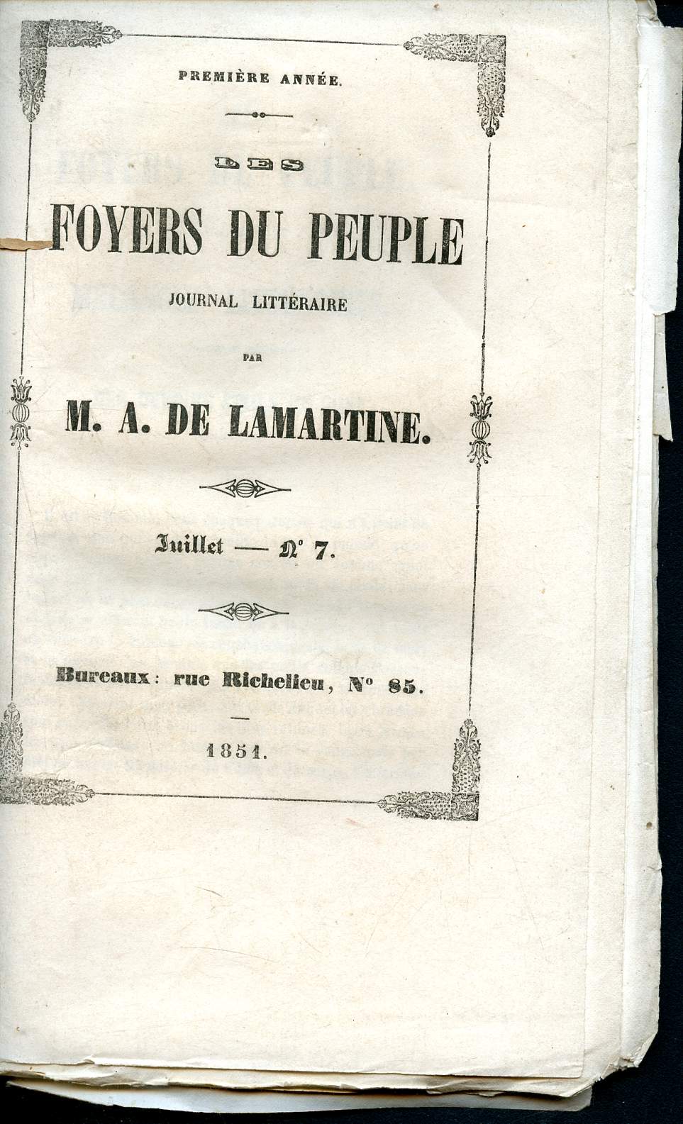 Les foyers du peuple - journal littraire -N7 - juillet 1851- premire anne - M. A. de Lamartine