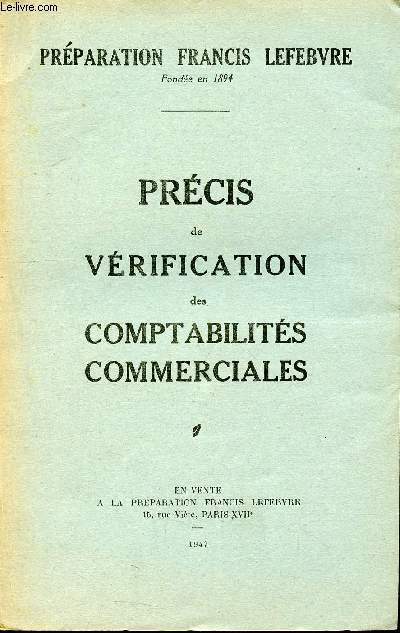 Prcis de vrification des comptabilits commerciales - prparation Francis Lefebvre fonde en 1894