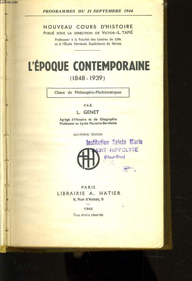 L'EPOQUE CONTEMPORAINE (1848-1939)
