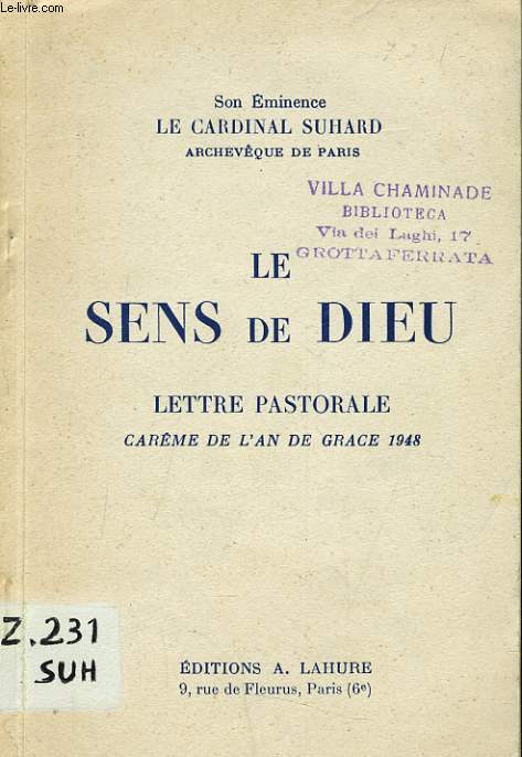 LE SENS DE DIEU lettre pastorale carme de l'an de grace 1948
