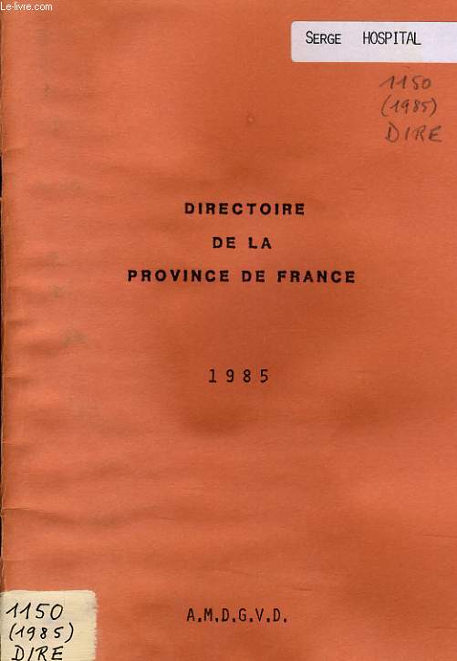 DIRECTOIRE DE LA PROVINCE DE FRANCE 1985