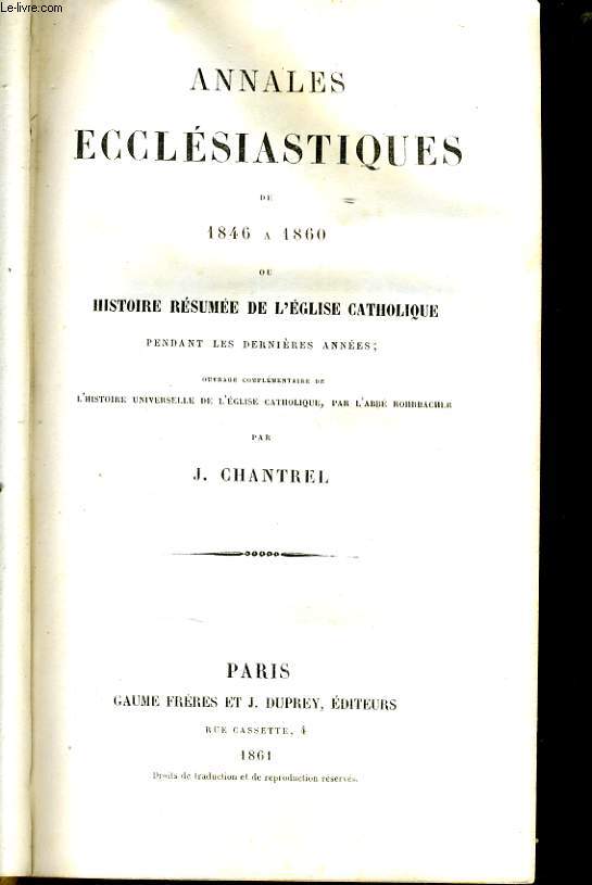 ANNALES ECCLESIASTIQUES DE 1846-1860