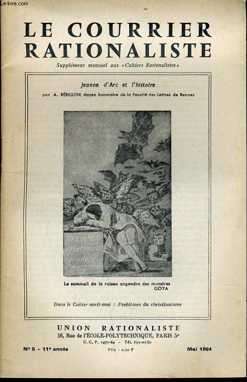 LE COURRIER RATIONALISTEn5 (dans le cahier avril-mai : problme du christianisme) : Jeanne d'Arc et l'histoire