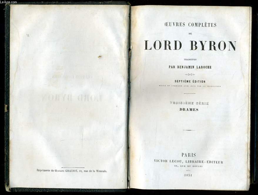 OEUVRES COMPLETES DE LORD BYRON : Drames