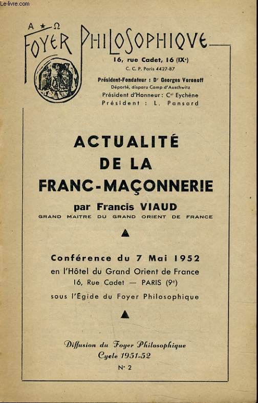 FOYER PHILOSOPHIQUE N2 - ACTUALITE DE LA FRANC-MACONNERIE
