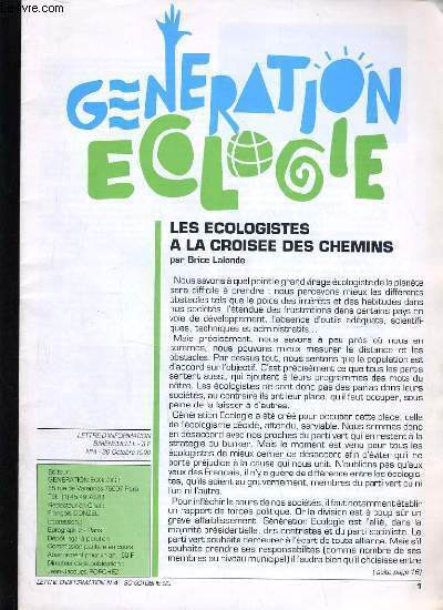 GENERATION ECOLOGIE N4 - LES ECOLOGISTE A LA CROISE DES CHEMINS