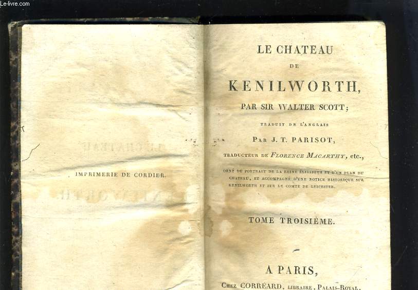 LE CHATEAU DE KENILWORTH - TOME TROISIEME
