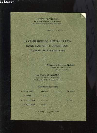 THESE - LA CHIRUGIE E RESTAURATION DANS L'ARTERITE DIABETIQUE (A PROPOS DE 76 OBSERVATIONS)