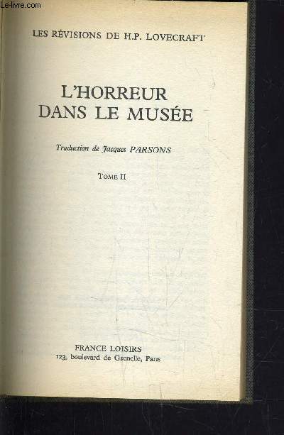 L'HORREUR DANS LE MUSEE - TOME 2.