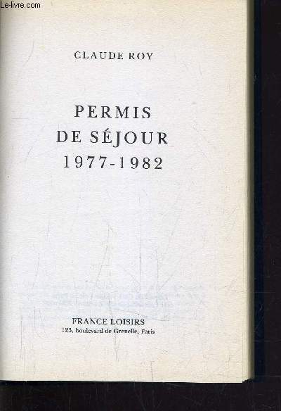 PERMIS DE SEJOUR 1977-1982.
