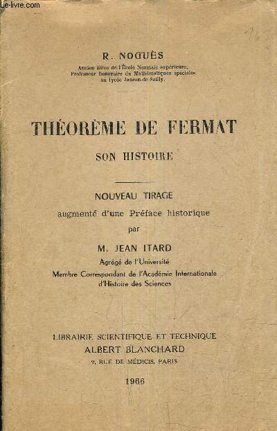 THEOREME DE FERMAT SON HISTOIRE.