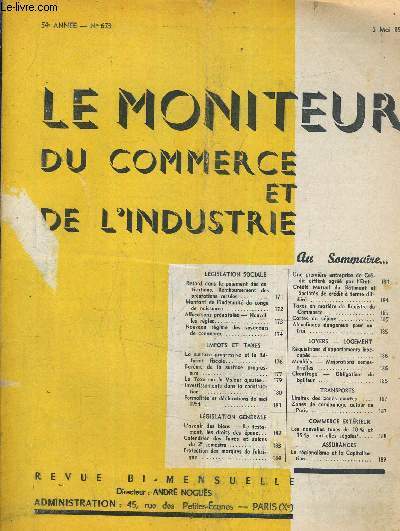 LE MONITEUR DU COMMERCE ET DE L'INDUSTRIE - 54E ANNEE N373 - 5 MAI 1954.
