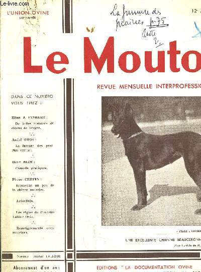 LE MOUTON REVUE MENSUELLE INTERPROFESSIONNELLE - 12E ANNEE N7 - JUILLET 1957.