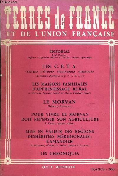 REVUE MENSUELLE TERRES DE FRANCE ET DE L'UNION FRANCAISE N9 1954.