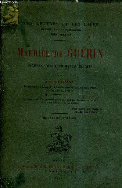 MAURICE DE GUERIN D'APRES DES DOCUMENTS INEDITS / 2E EDITION.
