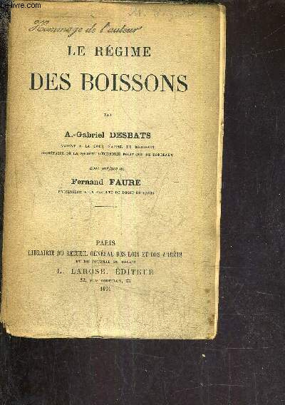 LE REGIME DES BOISSONS.