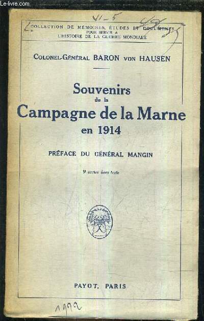 SOUVENIRS DE LA CAMPAGNE DE LA MARNE EN 1914.