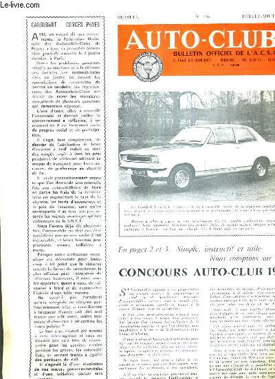 AUTO CLUB BULLETIN OFFICIEL DE L'A.C.S.O N116 JUILLET AOUT 1968 - Concours auto club 1968 .