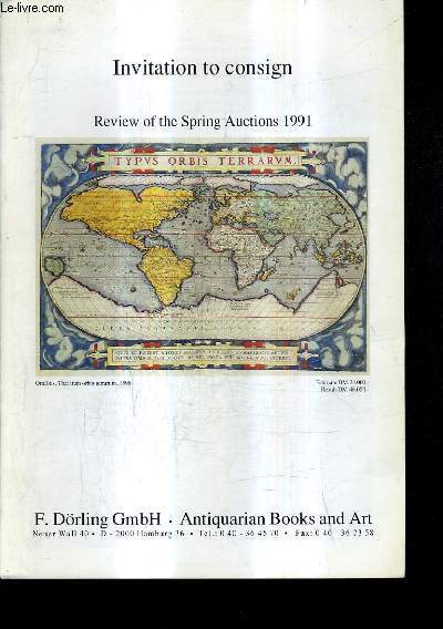 INVITATION TO CONSIGN REVIEW OF THE SPRING AUCTIONS 1991 - F.DORLING GMBH - ANTIQUARIAN BOOKS AND ART.