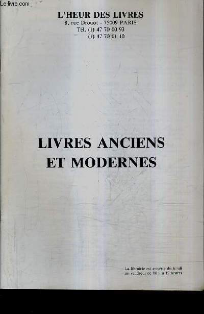 CATALOGUE N1 DECEMBRE 1989 DE LA LIBRAIRIE L'HEUR DE LIVRES - LIVRES ANCIENS ET MODERNES.