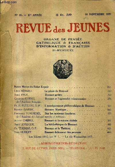 REVUE DES JEUNES N18 17E ANNEE 10 NOVEMBRE 1927 -