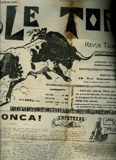 LE TORIL REVUE TAUROMACHIQUE N578 17E ANNEE 29 OCTOBRE 1938 - Bronca ! - toros en france : cret marseille nimes - union de dfense des aficionados - toros en espagne Zaragoza .