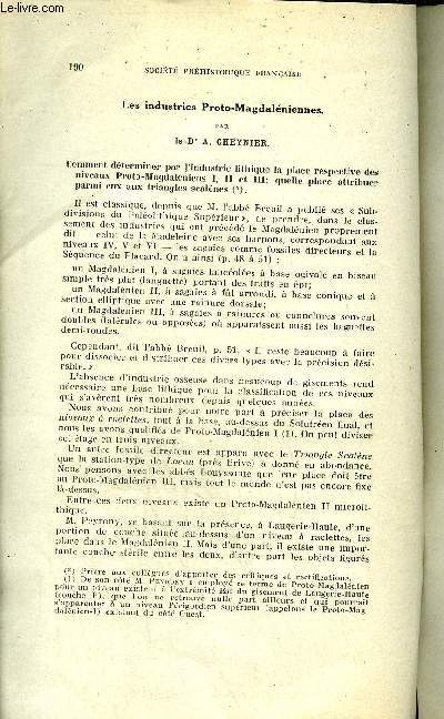 LES INDUSTRIES PROTO MAGDALENIENNES - EXTRAIT DE LA S.P.F. N3-4 DU MARS AVRIL 1951.