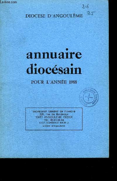 ANNUAIRE DIOCESAIN POUR L ANNEE 1988