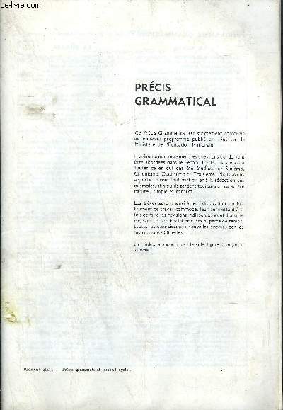 PRECIS GRAMMATICAL - SECOND CYCLE