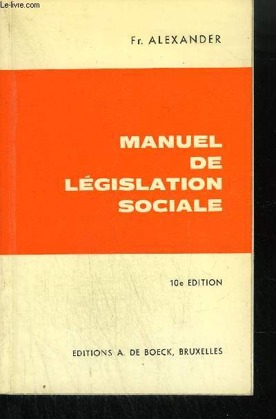 MANUEL DE LEGISLATION SOCIALE 10E EDITION