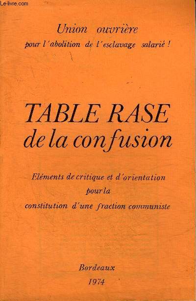 TABLE RASE DE LA CONFUSION - ELEMENTS DE CRITIQUE ET D'ORIENTATION POUR LA CONSTITUTION D'UNE FRACTION COMMUNISTE - Union ouvrire pour l'abolition de l'esclavage salari !.