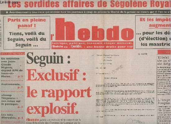 L'Hebdo n56 24 mai 2000 - Les sordides affaires de Sgolne Royal - Seguin: exclusif, le rapport explosif - Les socialistes baissent les impts... en Allemagne
