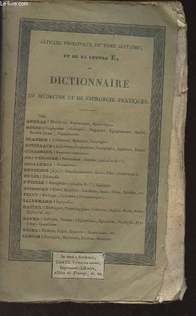 Dictionnaire de mdecine et de chirurgie pratiques - Tome 7e - ELEC.-EXUT.