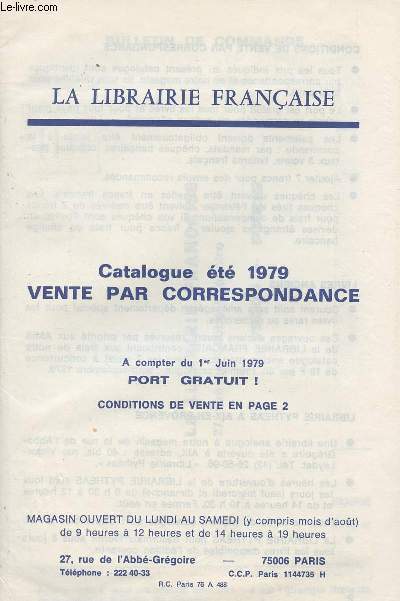 La librairie franaise - Catalogue t 1979 vente par correspondance