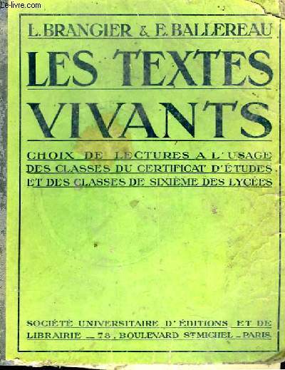 LES TEXTES VIVANTS CHOIX DE LECTURES, CLASSE DE SIXIEME .