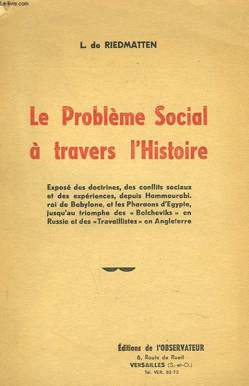LE PROBLEME SOCIAL A TRAVERS L'HISTOIRE