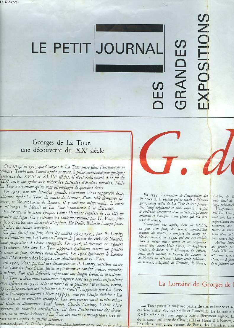LE PETIT JOURNAL DES GRANDES EXPOSITIONS, 10 MAI-25 SEPTEMBRE 1972. GEORGE DE LA TOUR, UNE DECOUVERTE DU XXe SIECLE / LA LORRAINE DE G. DE LA TOUR / LA TOUR ET LE CARAVAGE.