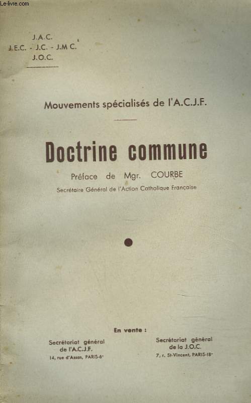MOUVEMENT SPECIALISES DE L'A.J.C.F. DOCTRINE COMMUNE.