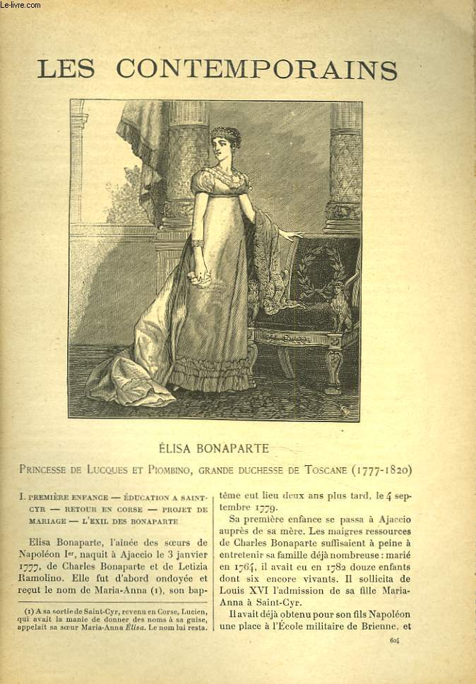 LES CONTEMPORAINS N604. ELISA BONAPARTE. PRICESSE DE LUQUES ET PIOMBINO, GRANDE DUCHESSE DE TOSCANE (1777-1820).