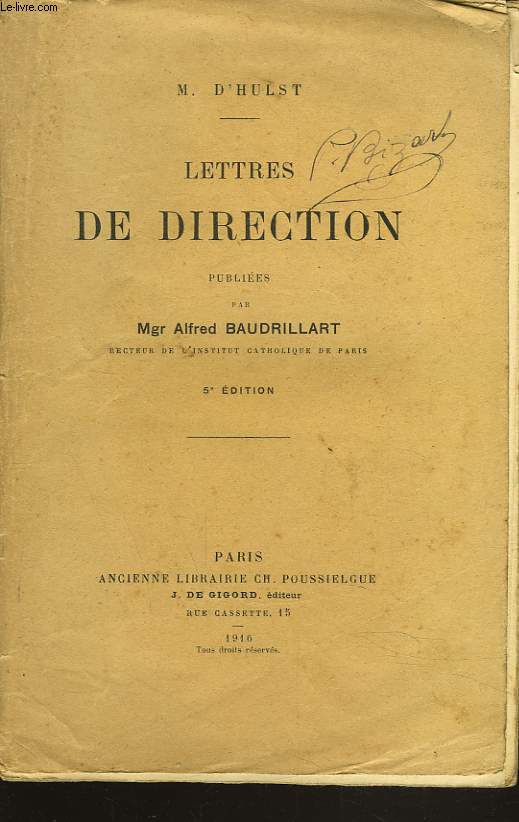 LETTRE DE DIRECTION publies par Mgr ALFRED BAUDRILLART.