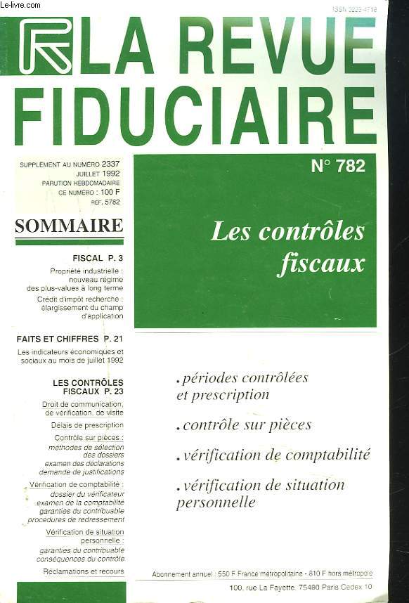 LA REVUE FIDUCIAIRE N782, JUILLET 1992. LES CONTRLES FISCAUX.