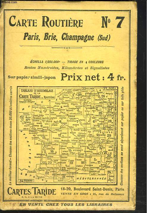 CARTE ROUTIERE N7. PARIS / BRIE / CHAMPAGNE